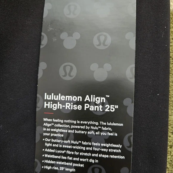 NWT Disney x Lululemon *Align High-Rise Pant 25" Size 2 Black  W5GK8S - Picture 8 of 8